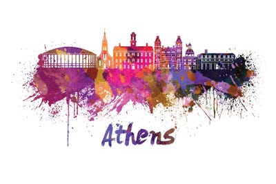 Athens Oh Skyline In Watercolor by Paul Rommer art print