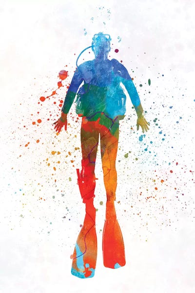 Scuba Diver In Watercolor IV by Paul Rommer canvas print