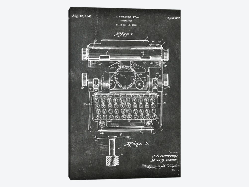 Typewriter Patent I by Paul Rommer 1-piece Canvas Print