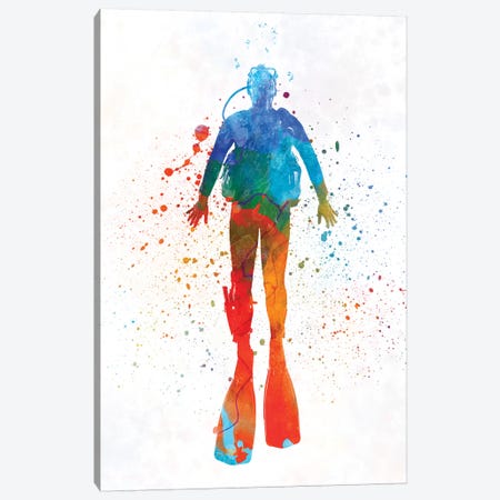 Scuba Diver In Watercolor IV Canvas Print #PUR460} by Paul Rommer Canvas Wall Art