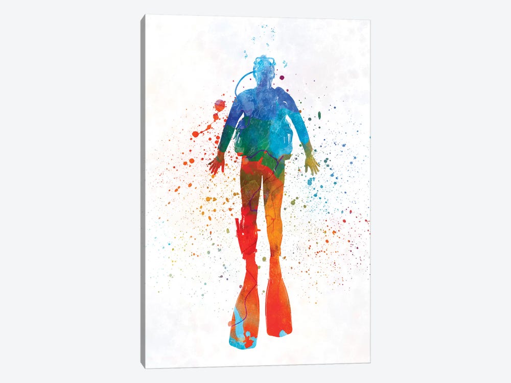 Scuba Diver In Watercolor IV by Paul Rommer 1-piece Canvas Artwork