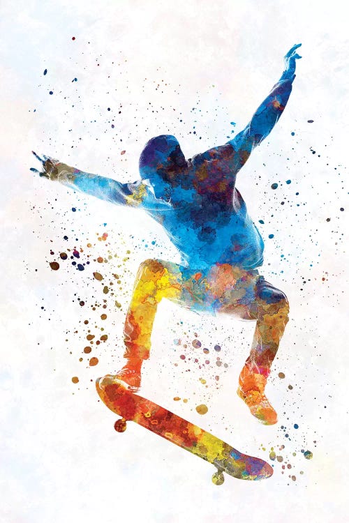 Skateboarder In Watercolor I