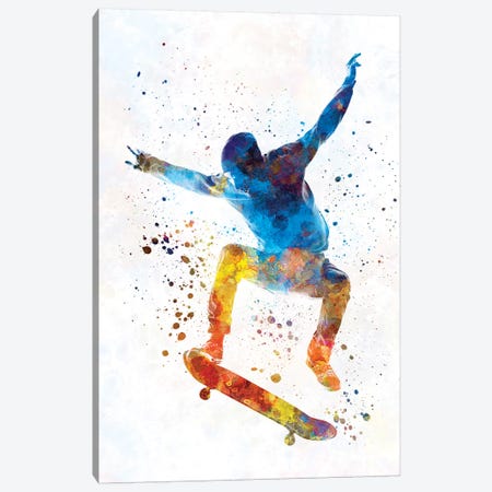 Skateboarder In Watercolor I Canvas Print #PUR461} by Paul Rommer Canvas Wall Art