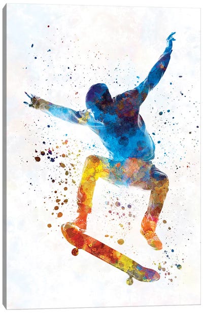 Skateboarder In Watercolor I Canvas Art Print - Skateboarding