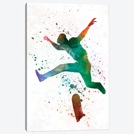 Skateboarder In Watercolor II Canvas Print #PUR462} by Paul Rommer Canvas Art