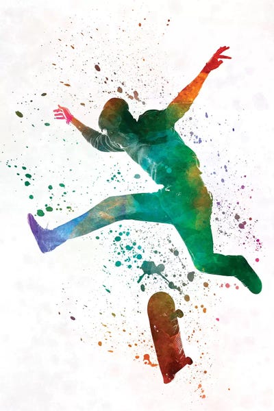 Paul Rommer: Skateboarder In Watercolor II by Paul Rommer