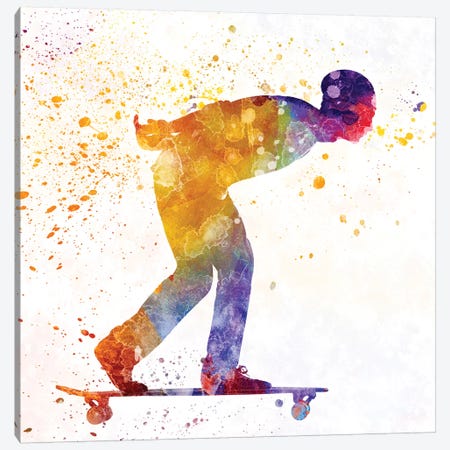 Skateboarder In Watercolor III Canvas Print #PUR463} by Paul Rommer Canvas Art