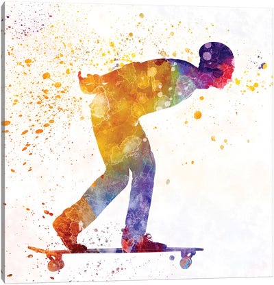 Skateboarder In Watercolor III Canvas Art Print - Skateboarding Art