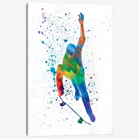 Skateboarder In Watercolor IV Canvas Print #PUR464} by Paul Rommer Canvas Print