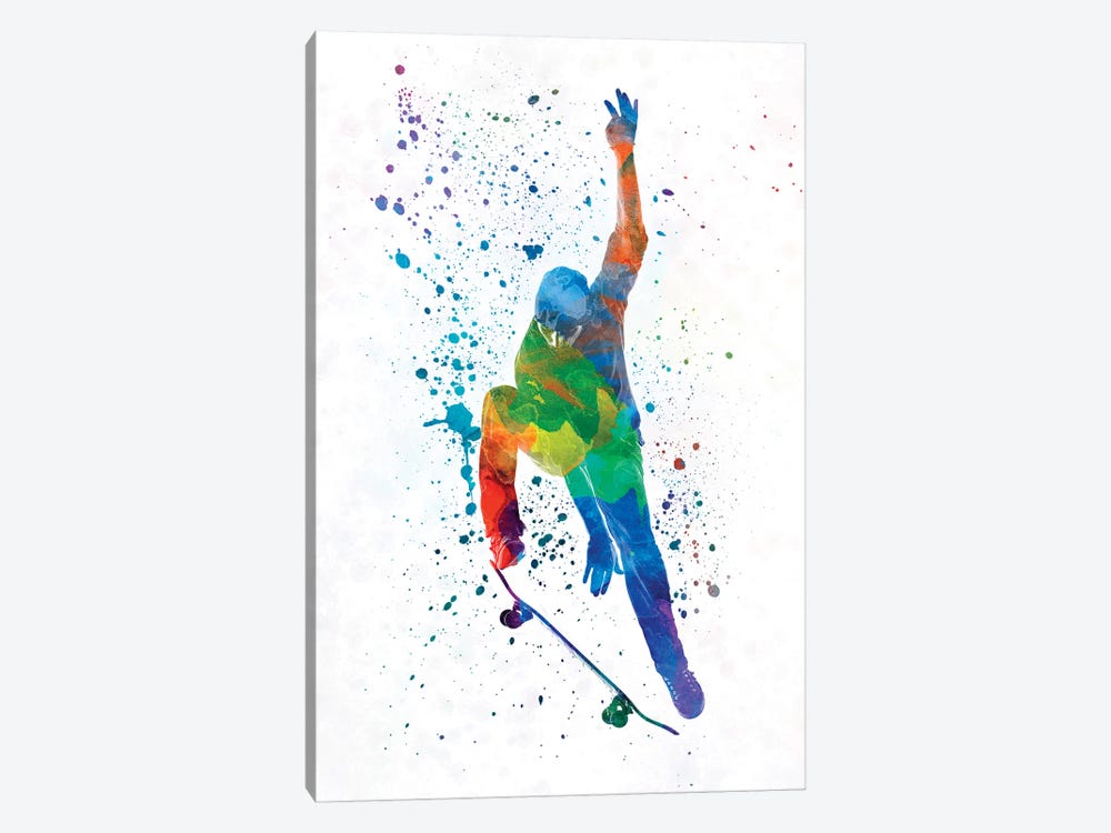 Skateboarder In Watercolor IV by Paul Rommer 1-piece Canvas Wall Art