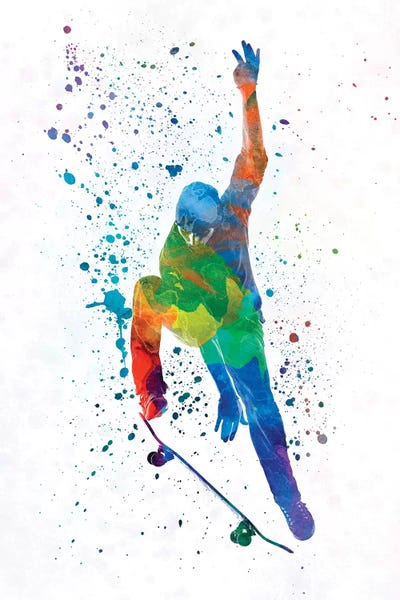 Paul Rommer: Skateboarder In Watercolor IV by Paul Rommer