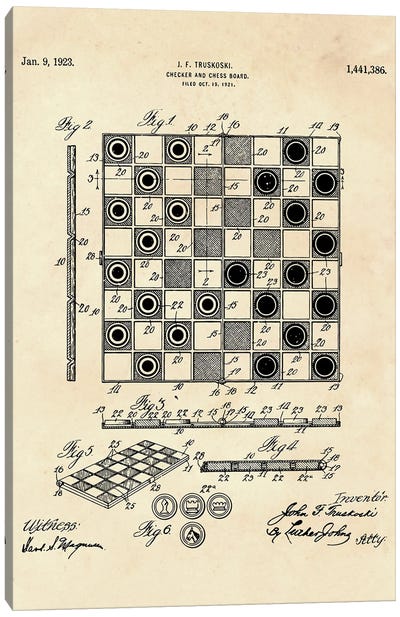 Checker And Chess Board Patent II Canvas Art Print - Paul Rommer