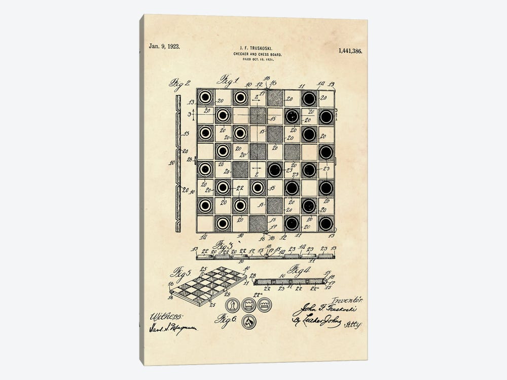 Checker And Chess Board Patent II by Paul Rommer 1-piece Canvas Print