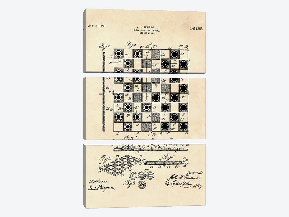 Checker And Chess Board Patent II by Paul Rommer 3-piece Canvas Print