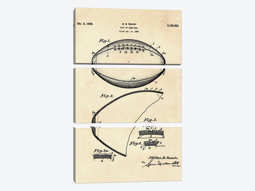 Play Or Game Ball Patent II by Paul Rommer 3-piece Canvas Print