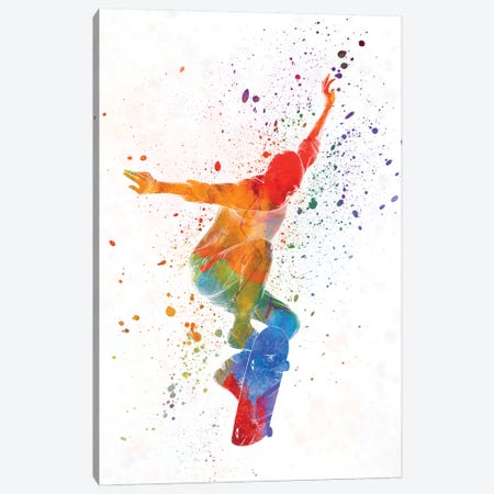 Skateboarder In Watercolor V Canvas Print #PUR465} by Paul Rommer Canvas Print