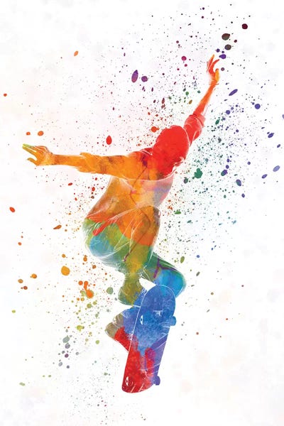 Kids Sports Art: Skateboarder In Watercolor V by Paul Rommer