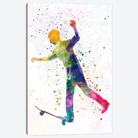 Skateboarder In Watercolor VI Canvas Print #PUR466} by Paul Rommer Canvas Print