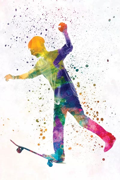 Paul Rommer: Skateboarder In Watercolor VI by Paul Rommer
