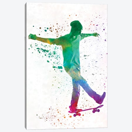 Skateboarder In Watercolor VII Canvas Print #PUR467} by Paul Rommer Canvas Art Print