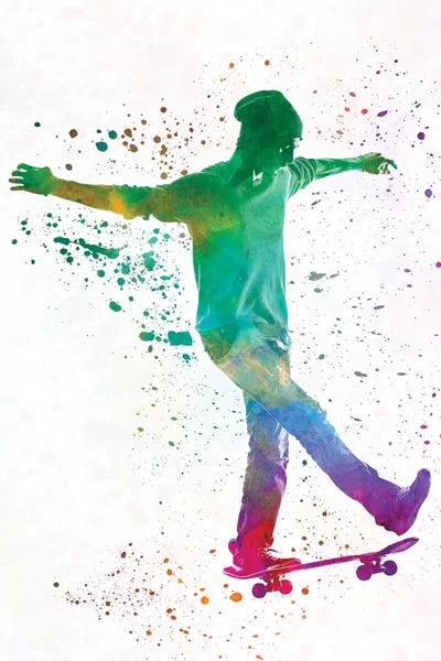 Kids Sports Art: Skateboarder In Watercolor VII by Paul Rommer