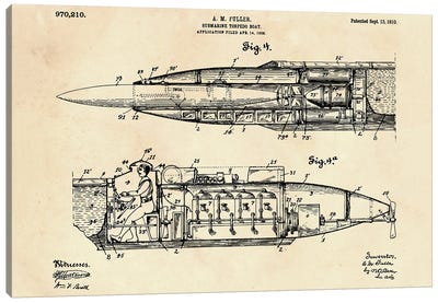 Submarine Torpedo Boat Patent VI Canvas Art Print - Nautical Blueprints