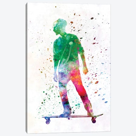 Skateboarder In Watercolor VIII Canvas Print #PUR468} by Paul Rommer Canvas Artwork