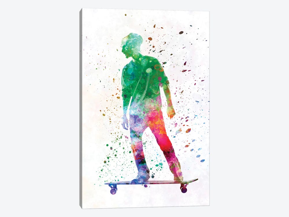 Skateboarder In Watercolor VIII by Paul Rommer 1-piece Canvas Artwork
