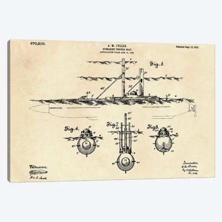 Submarine Torpedo Boat Patent VIII Canvas Print #PUR4690} by Paul Rommer Canvas Art Print