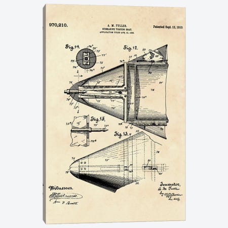 Submarine Torpedo Boat Patent XII Canvas Print #PUR4694} by Paul Rommer Canvas Wall Art