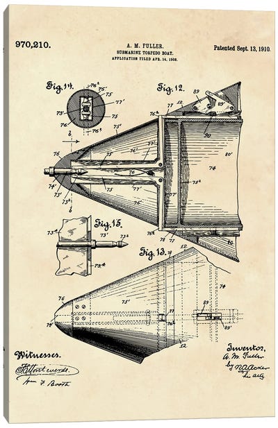 Submarine Torpedo Boat Patent XII Canvas Art Print - Nautical Blueprints