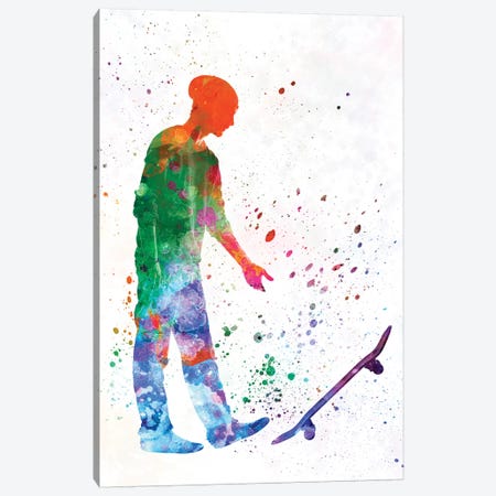 Skateboarder In Watercolor IX Canvas Print #PUR469} by Paul Rommer Canvas Artwork