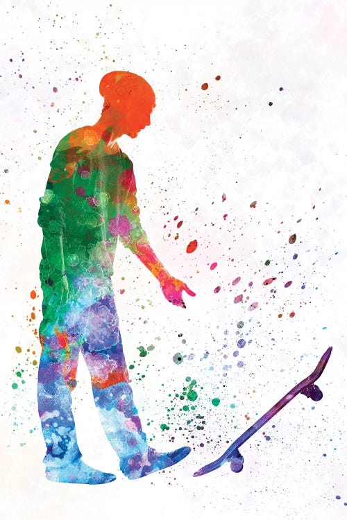 Skateboarder In Watercolor IX