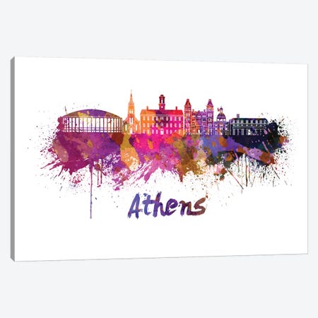 Athens Oh Skyline In Watercolor Canvas Print #PUR46} by Paul Rommer Art Print