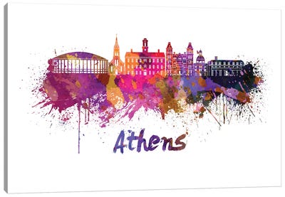Athens Oh Skyline In Watercolor Canvas Art Print - Athens Art