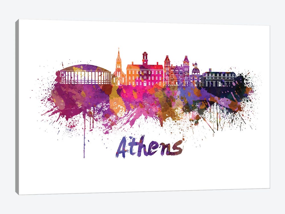 Athens Oh Skyline In Watercolor by Paul Rommer 1-piece Canvas Wall Art
