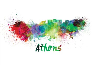 Athens Skyline In Watercolor by Paul Rommer framed canvas print