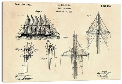 Ship's Rigging Patent II Canvas Art Print - Nautical Blueprints