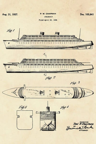 Nautical Blueprints: Steamship Patent II by Paul Rommer