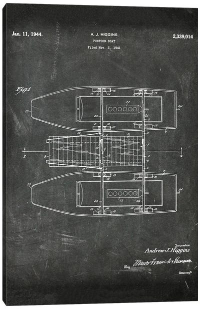 Pontoon Boat Patent I Canvas Art Print - Nautical Blueprints