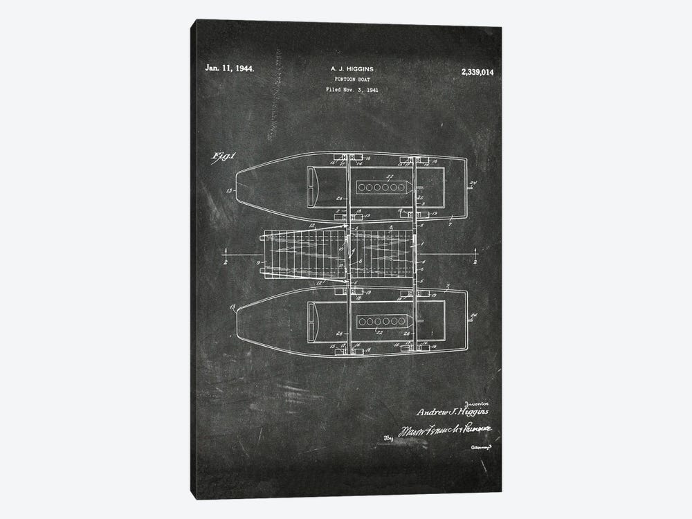 Pontoon Boat Patent I by Paul Rommer 1-piece Canvas Wall Art