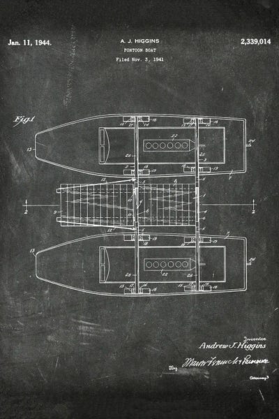 Nautical Blueprints: Pontoon Boat Patent I by Paul Rommer