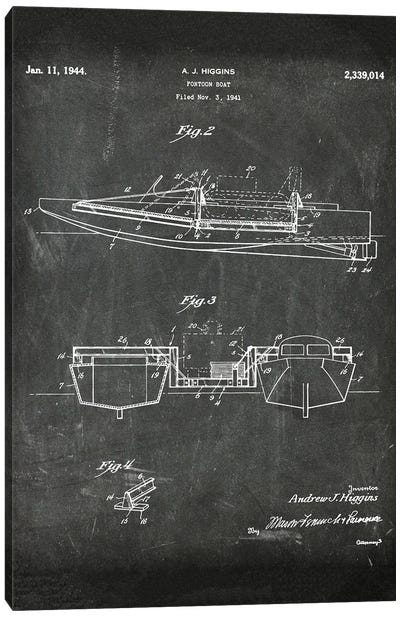 Pontoon Boat Patent III Canvas Art Print - Nautical Blueprints