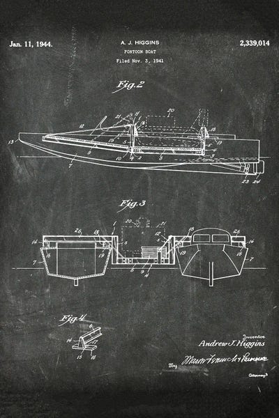 Nautical Blueprints: Pontoon Boat Patent III by Paul Rommer