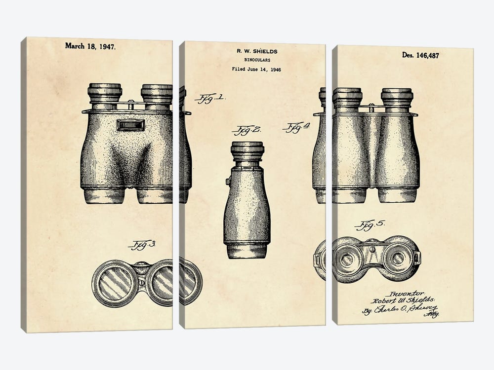 Binoculars Patent II by Paul Rommer 3-piece Canvas Artwork