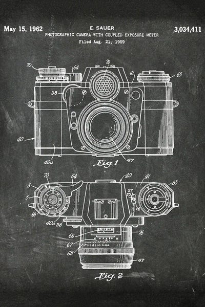 Photographic Camera I With Coupled Exposure Meter Patent by Paul Rommer metal wall art
