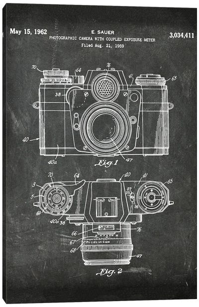 Photographic Camera With Coupled Exposure Meter Patent I Canvas Art Print - Electronics & Communication Blueprints