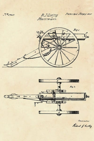 Machine Gun Patent II by Paul Rommer metal wall art