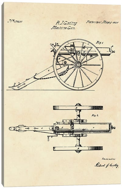 Machine Gun Patent II Canvas Art Print - Weapon Blueprints