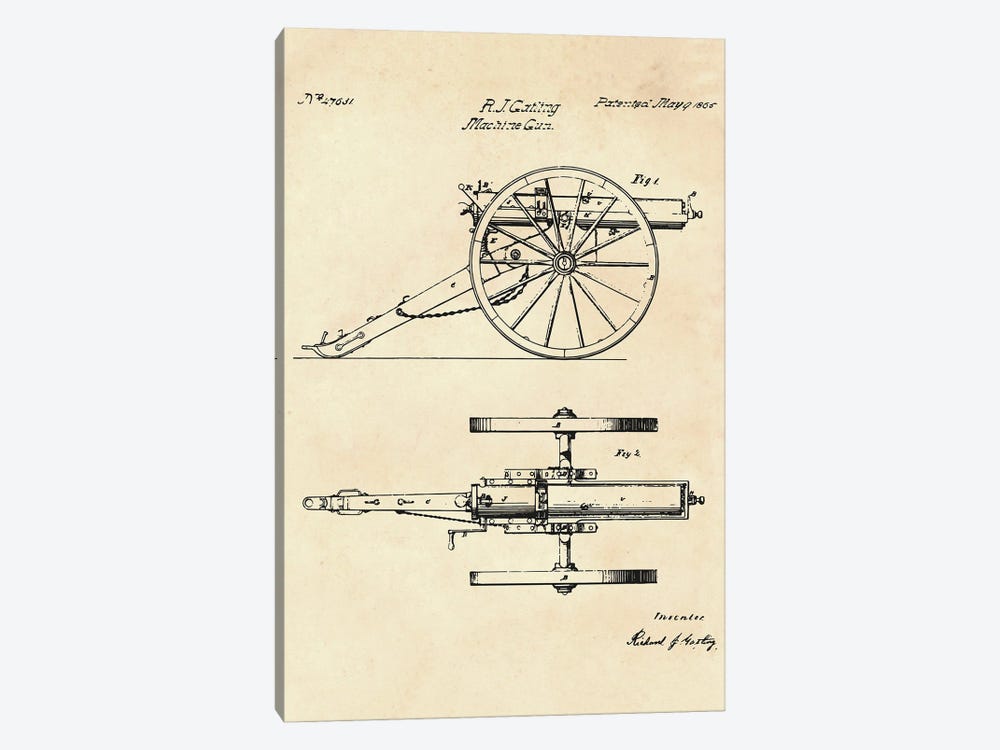 Machine Gun Patent II by Paul Rommer 1-piece Canvas Art